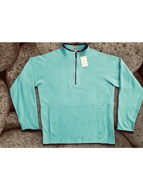 Peter Millar Crown Sport Thermal Fleece Zip Pullover Mens Size Large Green NWT